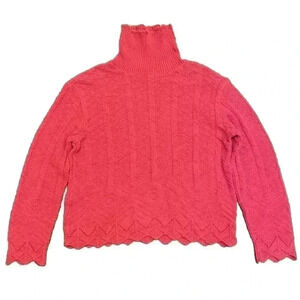 Parkhurst Canada Cotton Cable Knit Sweater Turtleneck Red Womens Medium Vintage
